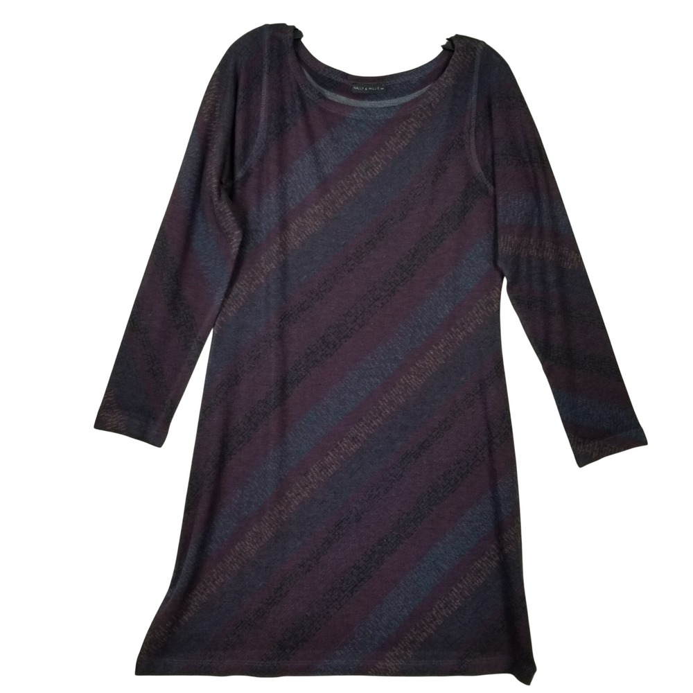 Nally & Millie USA Purple Diagonal Stripe Knit Tunic Dress 31-493N Large Mens